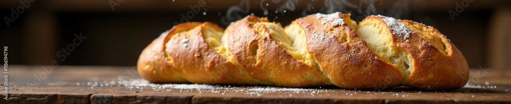 A perfectly baked rack of ciabatta loaf with steam rising, crusty, rustic A perfectly baked rack of ciabatta loaf with steam rising, crusty, rustic
