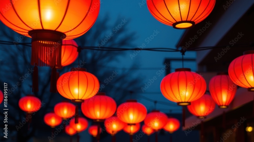 Obraz premium Luxurious Chinese lanterns are prominently displayed, with sharp focus and soft, textured background