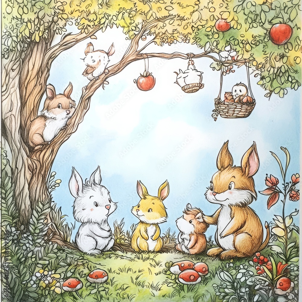 Fototapeta premium Whimsical Animal Coloring Book Scene