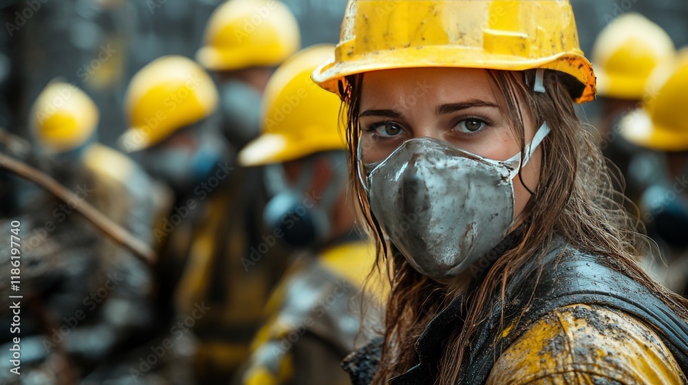 Skilled workers in protective gear at construction site for safety and efficiency Skilled workers in protective gear at construction site for safety and efficiency