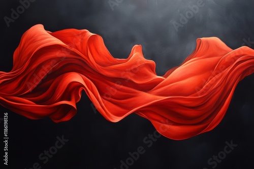 Flowing red fabric against a dark background creates a sense of movement and ...