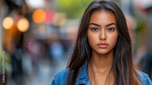 Wallpaper Mural Portrait of a Young Woman with Long Brown Hair in a City Setting Torontodigital.ca