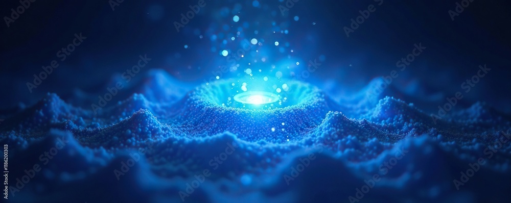 Fototapeta premium Shining blue object radiating a bright light source, shine, highlight, bright