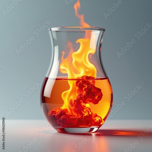 A glass vessel filled with a swirling storm of flames and smoke, fiery liquid, fire photo