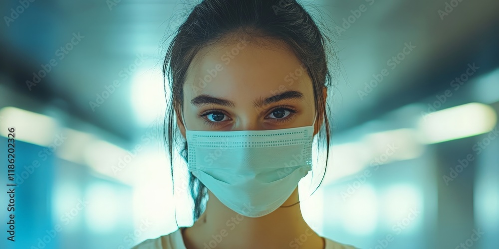A symbolic portrait of resilience and health featuring a masked individual with expressive eyes in soft lighting. A symbolic portrait of resilience and health featuring a masked individual with expressive eyes in soft lighting.