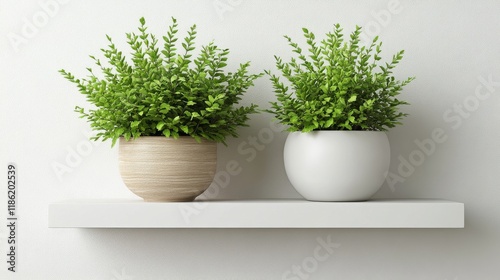 Lush green plants on a rustic wooden shelf in a bright indoor setting