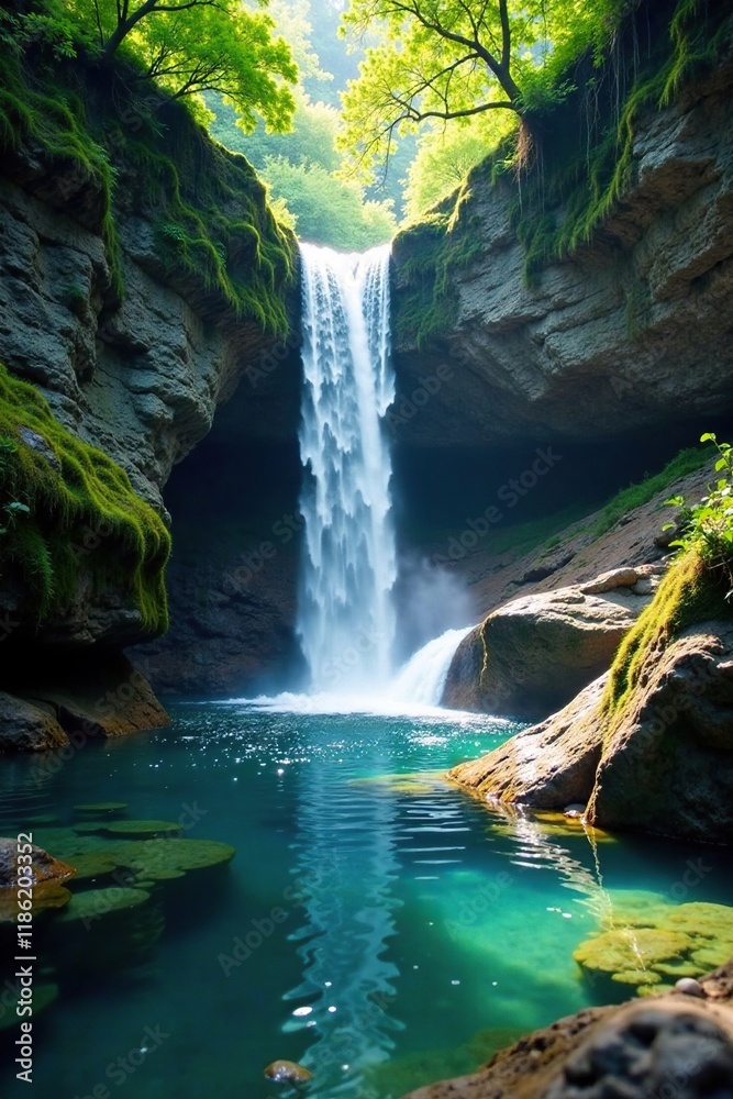 Cascada subterr?nea detr?s de velas transparentes, naturaleza, cascada subterr?nea Cascada subterr?nea detr?s de velas transparentes, naturaleza, cascada subterr?nea