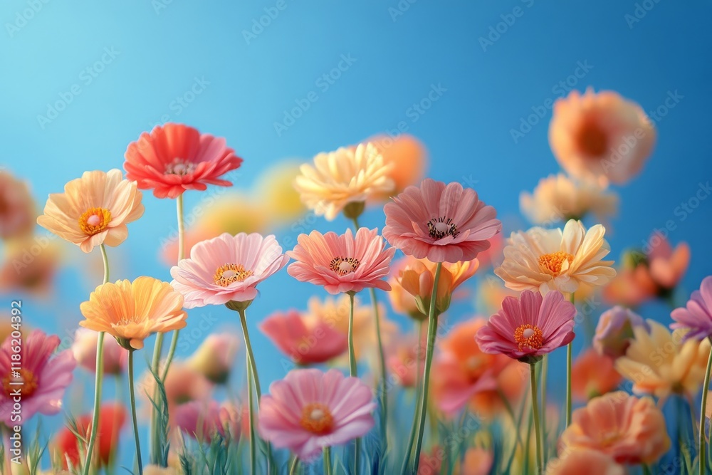 Fototapeta premium Bright and colorful flowers blooming in a sunny garden during springtime