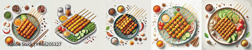 a vector collection of satay dishes from Indonesia