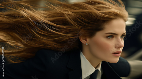 A hasty businesswoman.