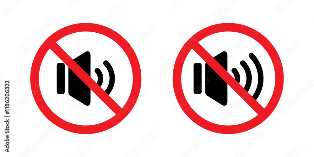 Sound speaker forbidden icon in flat style. Audio prohibition sign symbol Sound speaker forbidden icon in flat style. Audio prohibition sign symbol