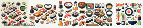 vector set of very delicious sushi dishes