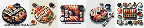 vector set of very delicious sushi dishes