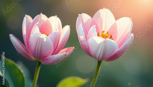 Soft petals of white and pink hues gently unfurl, flowers, spring
