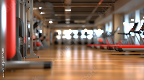 Wallpaper Mural A modern gym interior featuring exercise equipment, wooden flooring, and bright lighting, designed for fitness activities and workouts. Torontodigital.ca