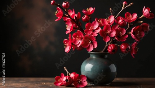 Wallpaper Mural Dark red crabapple blossoms in a vase with branches, crabapple, still life, dark red Torontodigital.ca