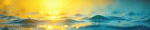 An abstract background of cool yellow and blue hues with water droplets, serene, water