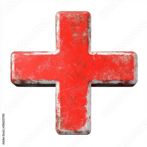 Red cross mark 3d render icon isolated on white background, cutout photo