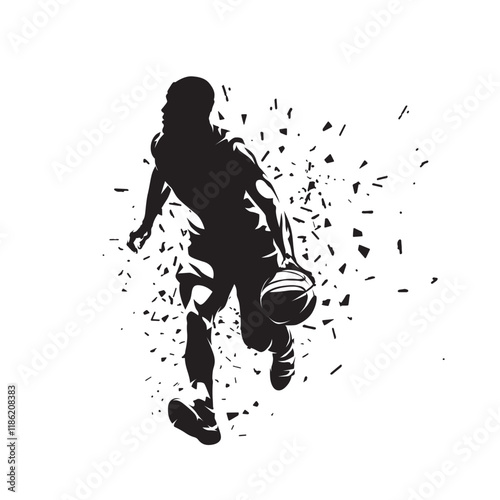 Basketball player dribbling, abstract isolated vector silhouette. Ink drawing. Streetball