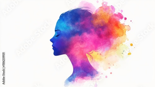 Wallpaper Mural Silhouette of a woman's profile vibrant watercolor splash, abstract colorful blend blue purple Torontodigital.ca