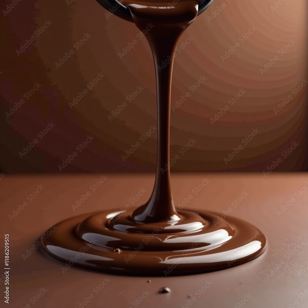 Rich dark chocolate drips slowly down a smooth surface, indulgent, dripping, creamy Rich dark chocolate drips slowly down a smooth surface, indulgent, dripping, creamy