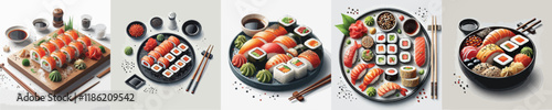 vector set of very delicious sushi dishes