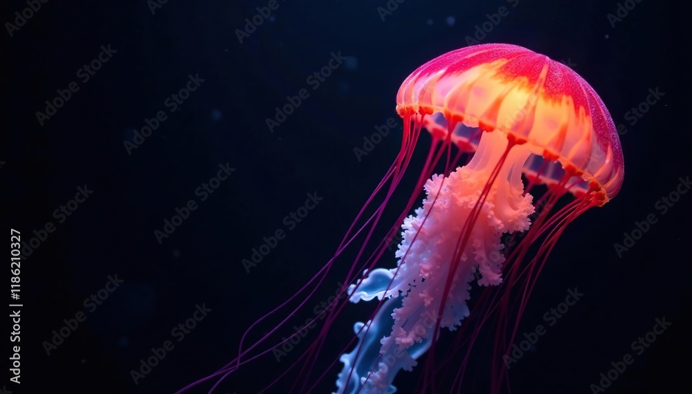 Fototapeta premium Jellyfish against black background with subtle glow, nocturnal, dark