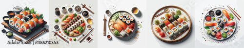 vector set of very delicious sushi dishes