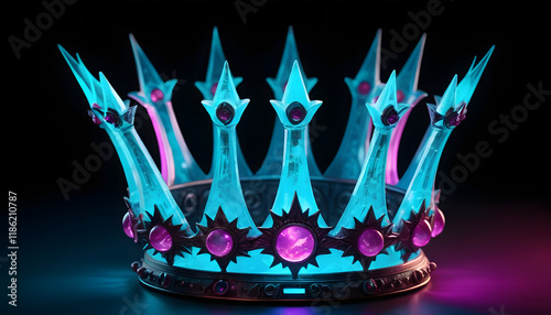 Glowing neon crown with purple gems.