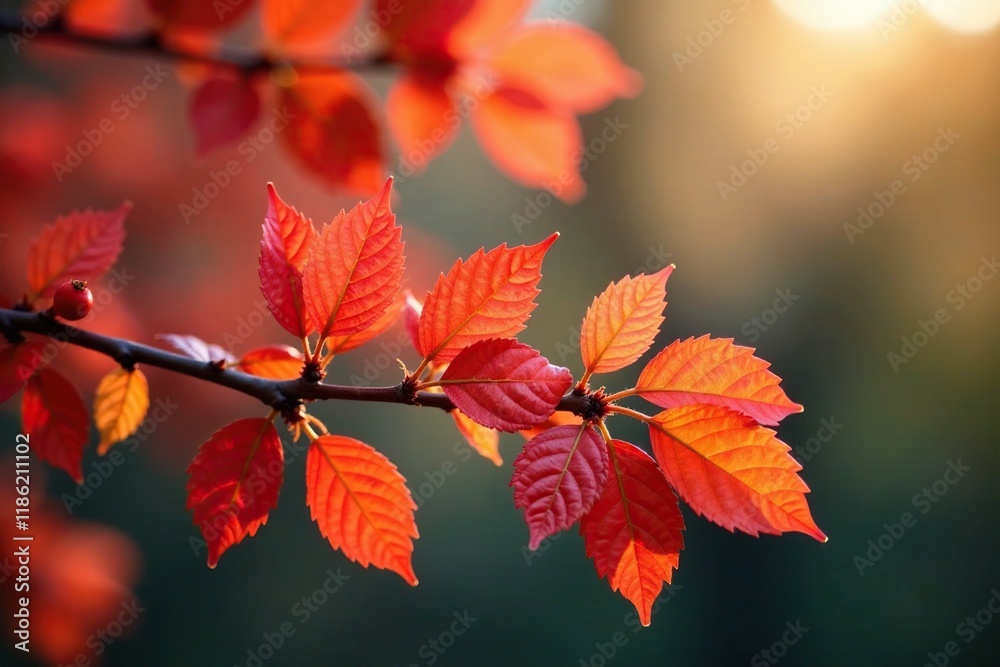 Golden Amber Leaves on Sargent Cherry Branches, cherry blossoms, sargent cherry Golden Amber Leaves on Sargent Cherry Branches, cherry blossoms, sargent cherry