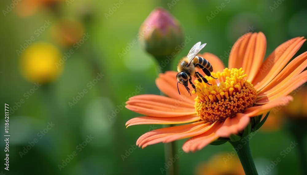 Bee hovering around Hylotelephium spectabile flowers, insect, nature Bee hovering around Hylotelephium spectabile flowers, insect, nature