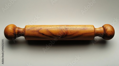 Rolling pin with flour and fresh pasta ingredients on a wooden table in a coz...