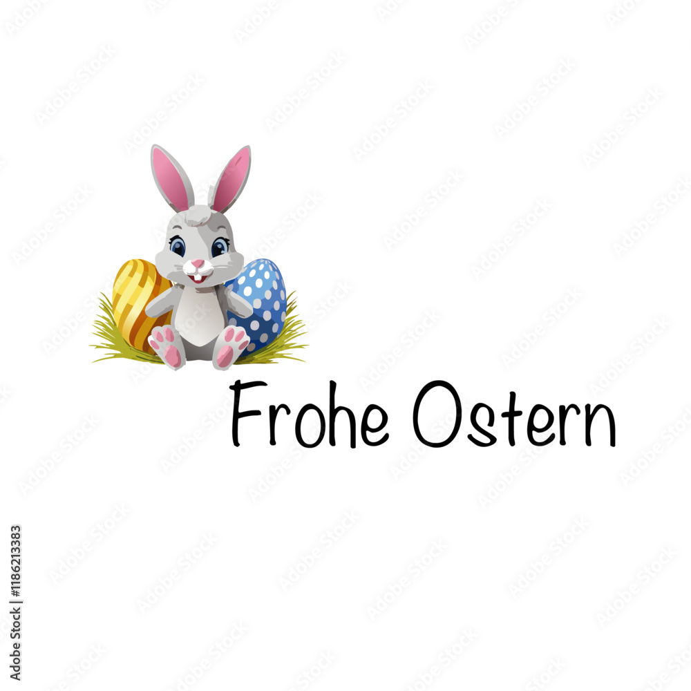 Fototapeta premium happy easter bunny with text clip art vector graphic icon design in german Frohe Ostern