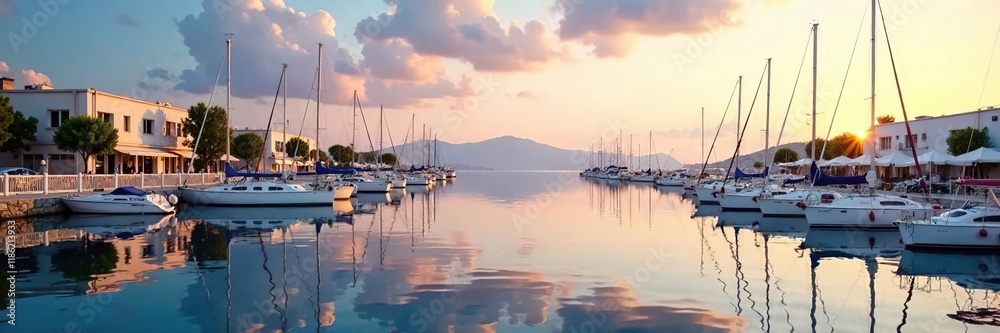 A peaceful morning scene at Marina Delta Kallithea Athens, marina, stillness, reflection A peaceful morning scene at Marina Delta Kallithea Athens, marina, stillness, reflection