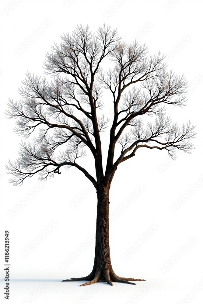 Obraz premium Big tree with bare branches against a plain white background, peaceful, tree, natural scene