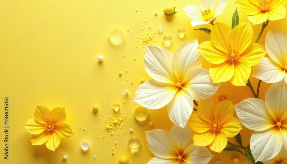 Fototapeta premium Yellow abstract background with icy floral shapes, yellow, flowers, shapes