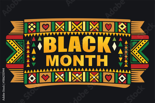 Colorful black history month graphic with traditional African designs, vibrant patterns, and symbols of cultural pride and history