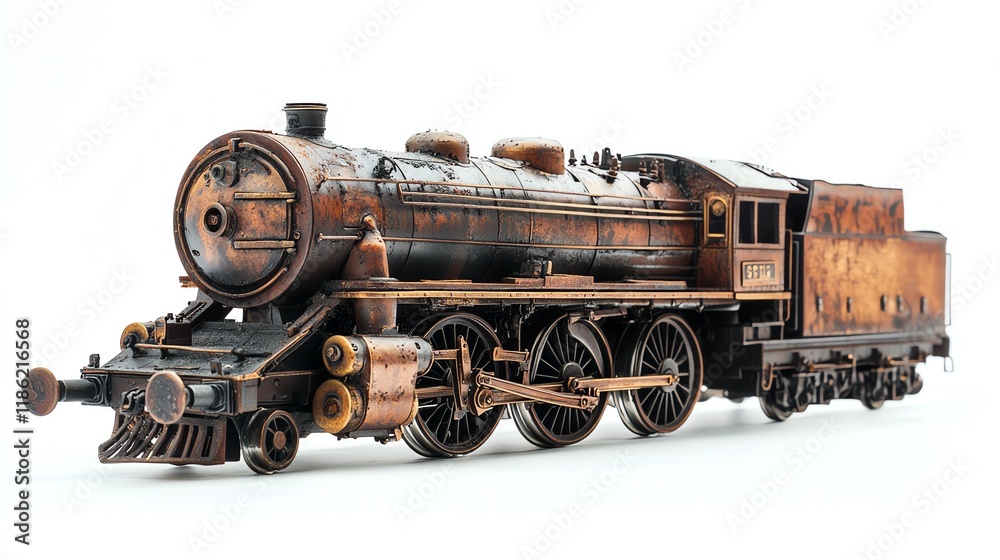 Antique steam locomotive, detailed design, white isolated background. Antique steam locomotive, detailed design, white isolated background.