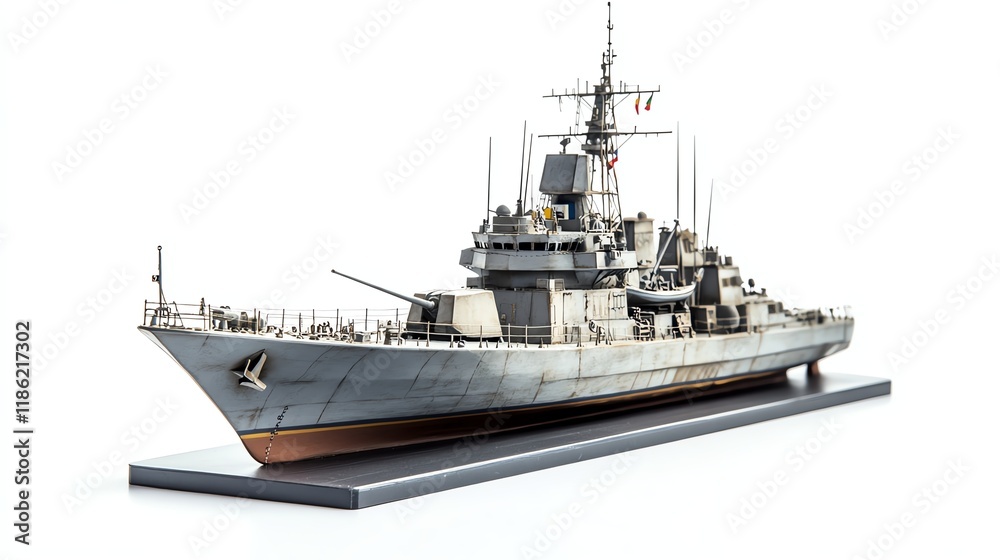 Detailed model of a navy warship on a white isolated background. Detailed model of a navy warship on a white isolated background.