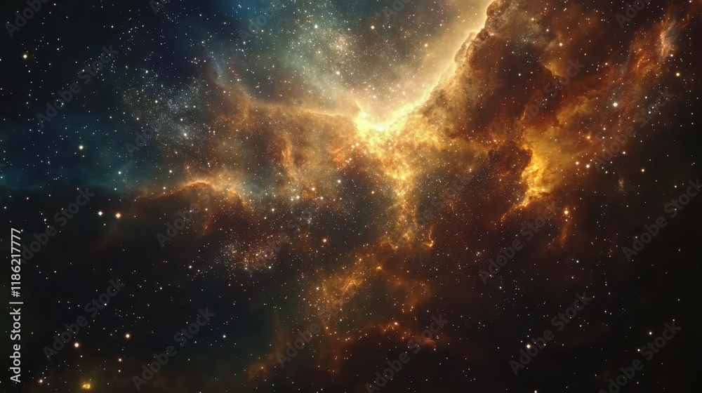 Fototapeta premium A Celestial Nebula with Glowing Gas and Scattered Stars