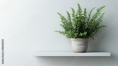 Lush green plants on a rustic wooden shelf in a bright indoor setting