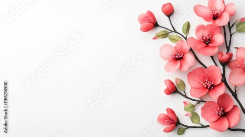 Delicate Cherry Blossom Branch with Pink Flowers on White Background for Spring and Nature Themes