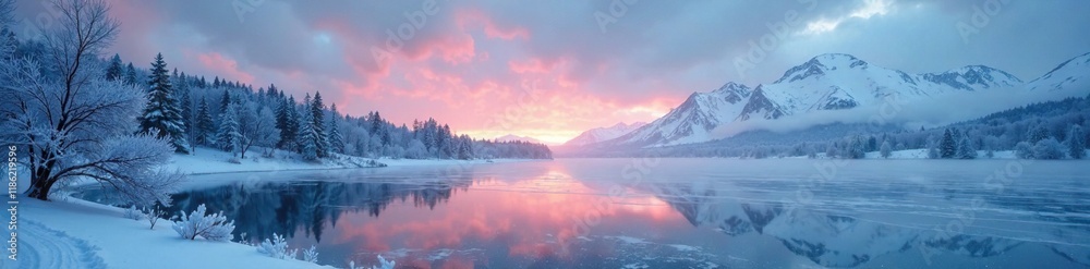 Frosty atmosphere on a frozen lake with skyscrapers nearby, winter, landscape Frosty atmosphere on a frozen lake with skyscrapers nearby, winter, landscape