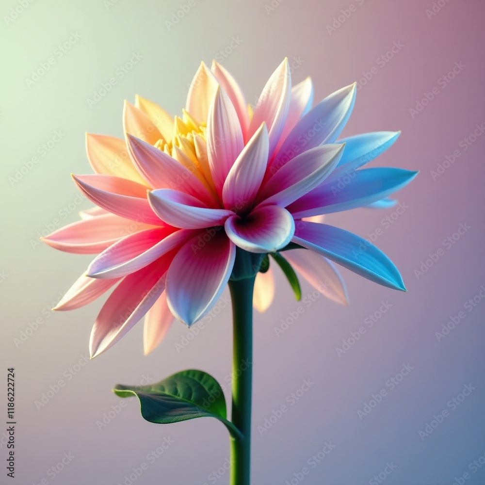Colorless dahlia petals unfurl on a dark green stem, flowers, plants Colorless dahlia petals unfurl on a dark green stem, flowers, plants