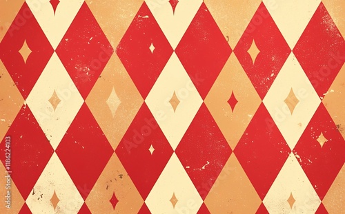 seamless diamond pattern in red and beige colors. Argyle classic fabric design. Diamond or lozenge simple background. geometric vector wallpaper. Venetian rhombus carnival