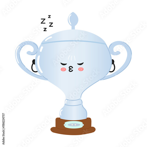 Cute sleeping Silver trophy cup character with a whimsical design. Vector hand drawn cartoon kawaii character illustration icon. Isolated on white background. Silver trophy cup sleeping character