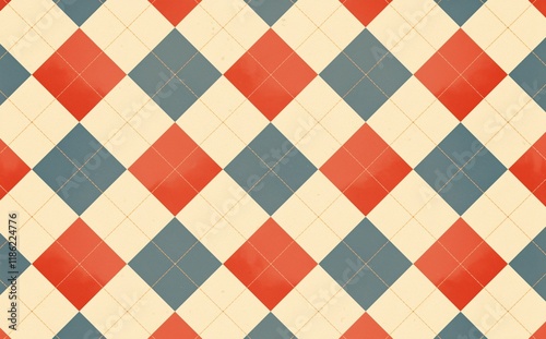 seamless diamond pattern in red and beige colors. Argyle classic fabric design. Diamond or lozenge simple background. geometric vector wallpaper. Venetian rhombus carnival