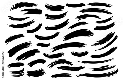 Set Black Brush strokes isolated on white background. Brush strokes grunge background. Vector brush stroke texture. Black ink, paint splatter.