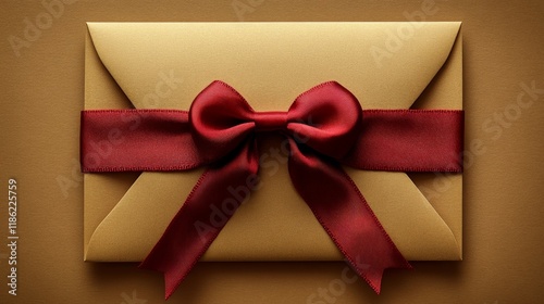 Elegant gold envelope with red ribbon bow for special occasions and celebrations