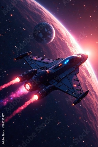 Wallpaper Mural A spaceship hurtling through the vastness of space with planet earth visible in the distance, space, distance, planet Torontodigital.ca